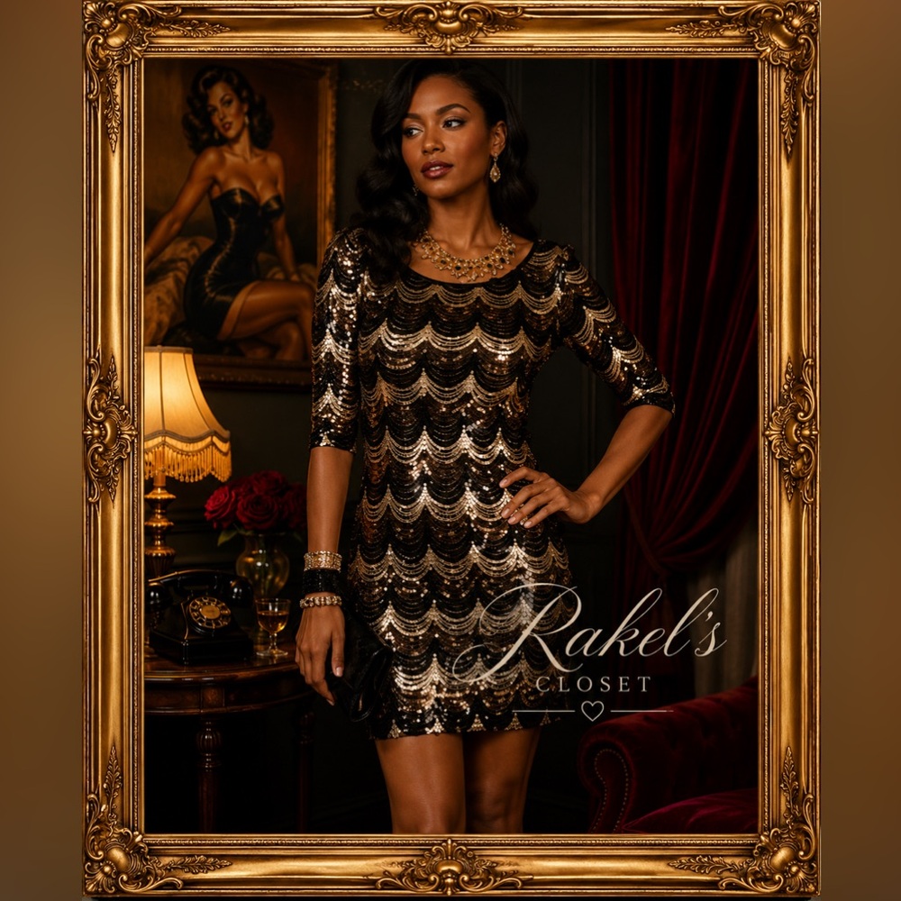 Windsor black and gold sequin mini dress